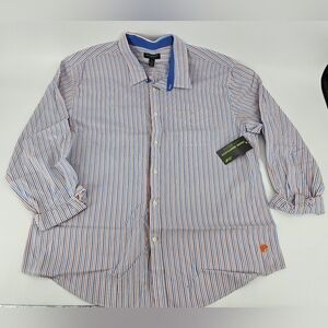 NWT John Bartlett Consensus JB XXL Blue & Orange STRIPE Button Down Casual SHIRT